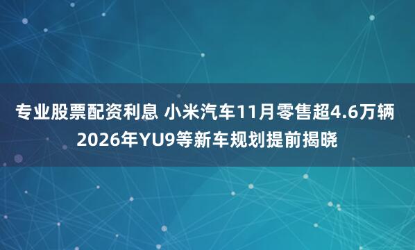 专业股票配资利息 小米汽车11月零售超4.6万辆 2026年YU9等新车规划提前揭晓